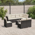 Set mobilier de grădină cu perne, 9 piese, negru, poliratan GartenMobel Dekor