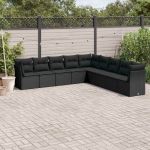 Set mobilier de grădină cu perne, 9 piese, negru, poliratan GartenMobel Dekor