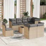 Set canapele de grădină, 9 piese, cu perne, bej, poliratan GartenMobel Dekor