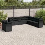 Set canapele de grădină cu perne, 11 piese, negru, poliratan GartenMobel Dekor