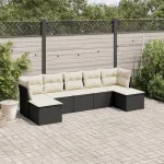 Set canapele de grădină cu perne, 7 piese, negru, poliratan GartenMobel Dekor