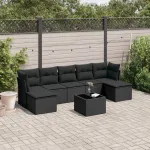 Set mobilier de grădină cu perne, 8 piese, negru, poliratan GartenMobel Dekor