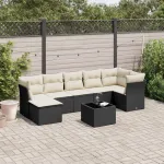 Set mobilier de grădină cu perne, 8 piese, negru, poliratan GartenMobel Dekor