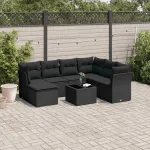 Set mobilier de grădină cu perne, 8 piese, negru, poliratan GartenMobel Dekor