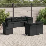 Set mobilier de grădină cu perne, 8 piese, negru, poliratan GartenMobel Dekor