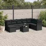 Set mobilier de grădină cu perne, 9 piese, negru, poliratan GartenMobel Dekor