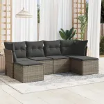 Set mobilier grădină cu perne, 6 piese, gri, poliratan GartenMobel Dekor
