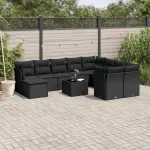 Set canapele de grădină cu perne, 10 piese, negru, poliratan GartenMobel Dekor