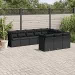 Set canapele de grădină cu perne, 10 piese, negru, poliratan GartenMobel Dekor
