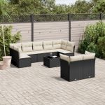 Set canapele de grădină cu perne, 10 piese, negru, poliratan GartenMobel Dekor