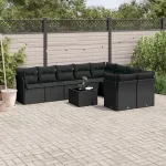 Set canapele de grădină cu perne, 10 piese, negru, poliratan GartenMobel Dekor