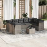 Set mobilier de grădină cu perne, 10 piese, gri, poliratan GartenMobel Dekor