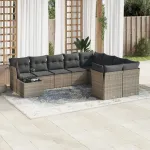 Set mobilier de grădină cu perne, 10 piese, gri, poliratan GartenMobel Dekor