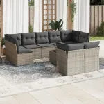 Set mobilier de grădină cu perne, 10 piese, gri, poliratan GartenMobel Dekor