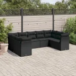 Set mobilier de grădină cu perne, 9 piese, negru, poliratan GartenMobel Dekor