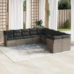 Set mobilier de grădină cu perne, 10 piese, gri, poliratan GartenMobel Dekor