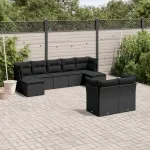 Set mobilier de grădină cu perne, 9 piese, negru, poliratan GartenMobel Dekor