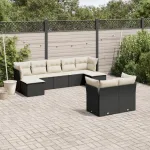 Set mobilier de grădină cu perne, 9 piese, negru, poliratan GartenMobel Dekor