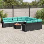Set mobilier de grădină cu perne, 12 piese, negru, poliratan GartenMobel Dekor