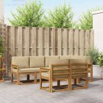 Set de canapele de exterior cu pernă 7 pcs Natural și Bej GartenMobel Dekor