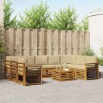 Seturi de canapele 10 pcs Natural și Bej Lemn Solid de Acacia GartenMobel Dekor