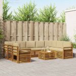 Seturi de canapele 10 pcs Natural și Bej Lemn Solid de Acacia GartenMobel Dekor