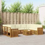 Seturi de canapele 10 pcs Natural și Crem Lemn Solid de Acacia GartenMobel Dekor