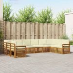 Seturi de canapele 10 pcs Natural și Crem Lemn Solid de Acacia GartenMobel Dekor