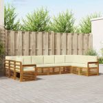 Seturi de canapele 10 pcs Natural și Crem Lemn Solid de Acacia GartenMobel Dekor