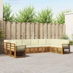 Seturi de canapele 10 pcs Natural și Crem Lemn Solid de Acacia GartenMobel Dekor