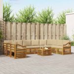 Seturi de canapele 11 pcs Natural și Bej Lemn Solid de Acacia GartenMobel Dekor