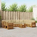 Seturi de canapele 11 pcs Natural și Bej Lemn Solid de Acacia GartenMobel Dekor