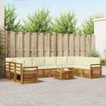 Seturi de canapele 11 pcs Natural și Crem Lemn Solid de Acacia GartenMobel Dekor