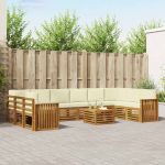 Seturi de canapele 11 pcs Natural și Crem Lemn Solid de Acacia GartenMobel Dekor