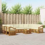 Seturi de canapele 11 pcs Natural și Crem Lemn Solid de Acacia GartenMobel Dekor