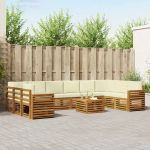 Seturi de canapele 11 pcs Natural și Crem Lemn Solid de Acacia GartenMobel Dekor