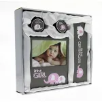 Set ramă foto baby 10x15 cu cutiuțe suviță, dințișor și certificat – roz