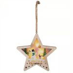 Decoratiune stea LED din lemn, cu temporizator, pentru usa sau geam, 17 cm