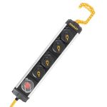 Prelungitor Stanley cu 4 prize, 5 m, carcasă din aluminiu, IP44, cu întrerupător