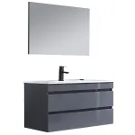 Set mobilier baie Leziter Cube 100 suspendat cu lavoar ceramic si oglinda, 2 sertare, antracit