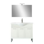 Set mobilier baie Leziter Nerva Prime 105, alb, cu lavoar ceramic și oglindă