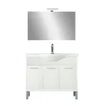 Set mobilier baie Leziter Nerva Prime 105, alb, cu lavoar ceramic și oglindă