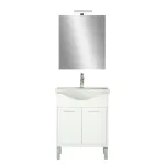 Set mobilier baie Leziter Nerva Prime 65 cm, alb, cu lavoar si oglinda