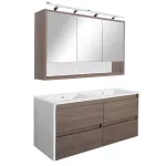 Set mobilier baie Leziter Porto 120 cm cu lavoar dublu, alb-elm Rauna