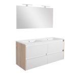 Set mobilier baie Leziter Porto Prime 120 cu lavoar dublu si oglinda, sonoma/alb