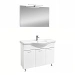 Set mobilier baie Leziter Ruben Prime 105 alb, cu lavoar ceramic si oglinda