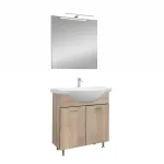 Set mobilier baie Leziter Ruben Prime 75 cu lavoar si oglinda, Sonoma Oak