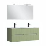 Set mobilier baie Leziter Trent 120 cm cu chiuvetă ceramică și oglindă, verde