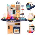 Bucătărie de jucărie pentru copii cu abur rece, lumini, sunete și robinet cu apă, 65 piese