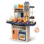 Bucătărie de jucărie pentru copii cu abur rece, lumini, sunete și robinet cu apă, 65 piese